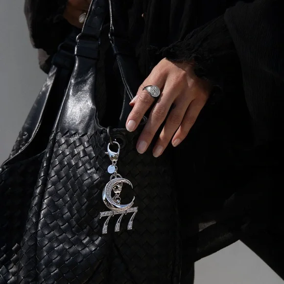 Awe Inspired Silver Twisted Crescent Moon Boho Celebrity Bag Charm Necklace - Picture 2 of 3